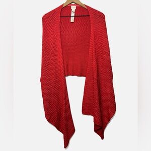 Chico’s chunky knit shrug wrap sweater open front coral orange L/XL